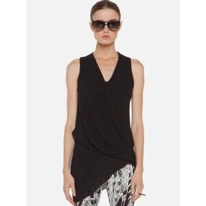 Helmut Lang NWT Black Soft Drape Overlap Asymmetrical Hem Blouse Size L